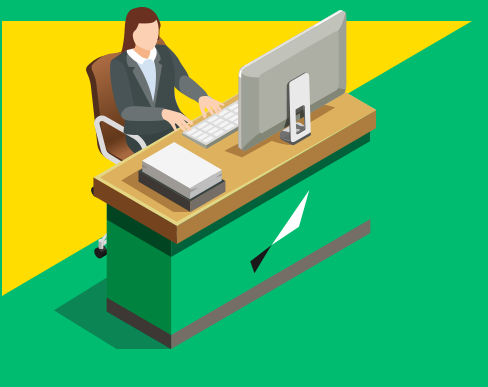 Graphic of banking associate at desk