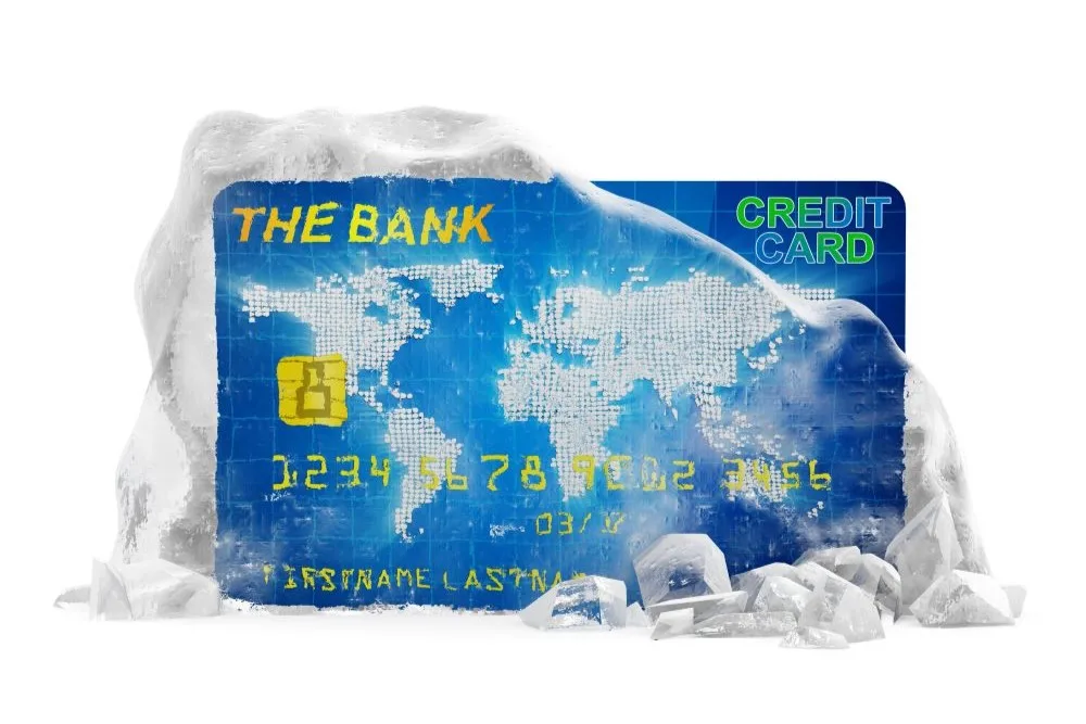 credit card thawing from inside a block of ice