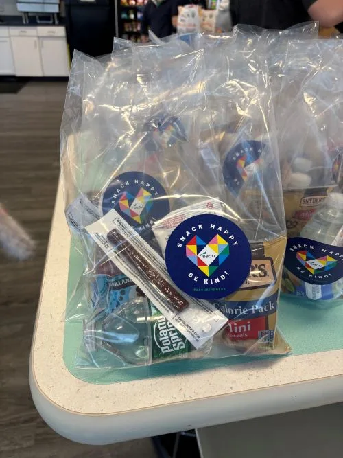 Snack bags that will be delivered to college students